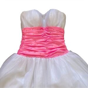 VTG 80s White Tulle Prom Dress Hot Pink Corset Flirt by Maggie Sottero Size 2